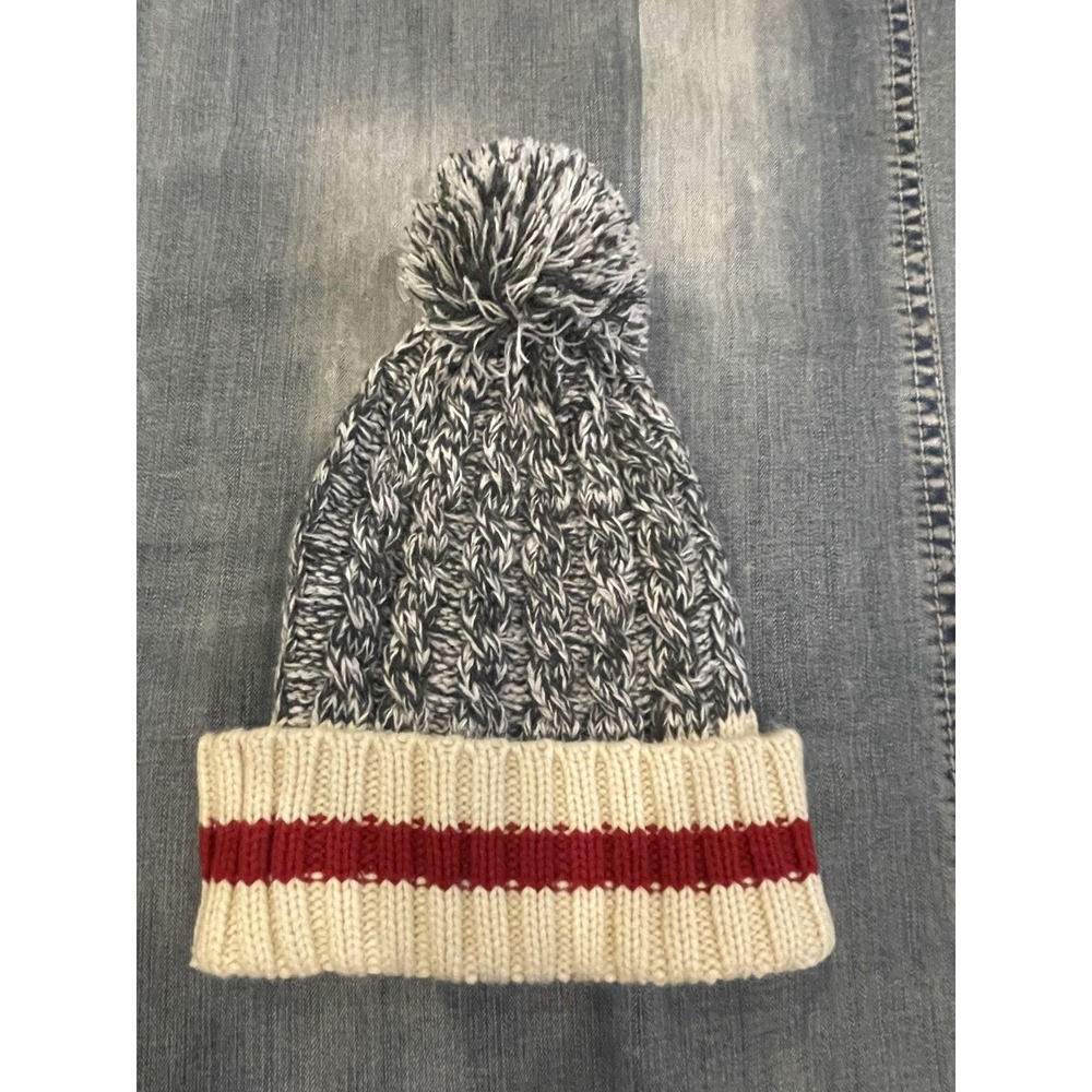 Beanie Knit Sock Monkey Hat Charlie Paige Pom Pom Cream Red Gray Winter Men